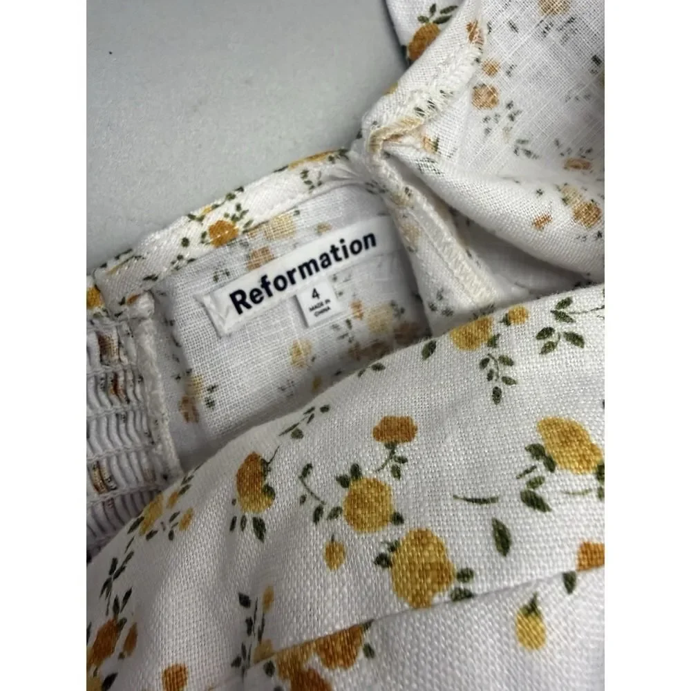 Reformation Andra Linen Top in Adagio Floral.Puff Sleeves. Zipper Closure.Sz 4